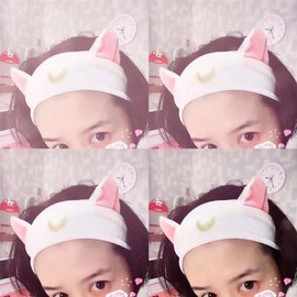 ZCYYYS Moon Cat Ear Makeup Hair Band Cosmetic Shower Elastic Hair Band Headband for Women Girls Wash Face Headbands Head Wrap TSFD51 (White)