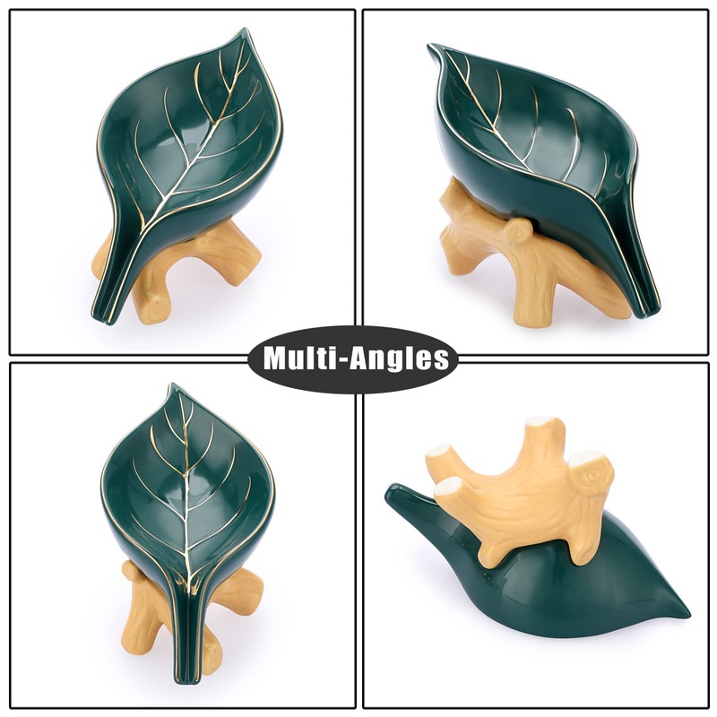 SUMNACON Ceramic Leaf Soap Dish Soap Saver Soap Holder Soap