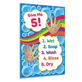 Safety Magnets ZOCO – Give Me 5 Handwashing Poster – Wash Your Hands Sign for Kids – Laminated 12x18 – Preschool, Daycare, School Nurse & Classroom Bathroom Decor