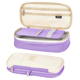 Estuche para Lápices de Grande Capacidad, Lapicera Organizador Expandible, Bolsa de Utiles Oficina, Estucheras Lapiceras Aesthetic para Plumones y Colores, Papelería con Cremallera (Morado)