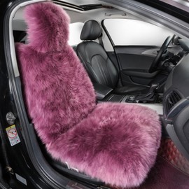 AOGELAN Sheepskin Car Seat Cover, Fluffy Fuzzy Long Wool Front Seat Covers, Universal Fits Most Car SUV Truck Minivan, Airbag Compatible (Pansy Purple)