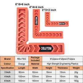 Relitec R Positioning Squares, 90 Degree Corner Clamp, Right Angle Clamp Woodworking Tool, Carpentry Squares, Carpenter Tool for Picture Frames, Cabinets or Drawers, Set of 6（3" 4"6"）