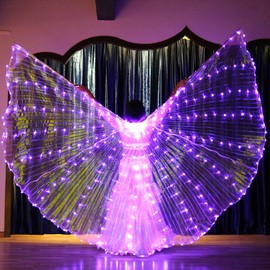 Alas LED para Danza del Vientre, Chicas Alas de Mariposa con Palo Telescópico, LED Isis Wing, Mujeres de Navidad/Halloween de disfraces LED del vientre, Danza del Vientre Isis Alas(Niño Morado)