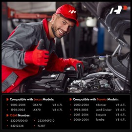 A-Premium Set of 8 Fuel Injectors Compatible with Toyota Tundra 2000-2004, 4Runner 2003-2004, Sequoia 2001-2004, Land Cruiser 1998-2005 & Lexus GX470 2003-2005, LX470 1998-2005, 4.7L