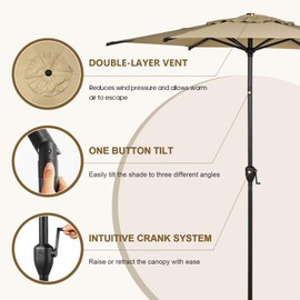 Abba Patio 7.5FT Lyon Outdoor Patio Umbrella Outdoor Table Umbrella with Push Button Tilt and Crank Market Umbrella 6 Sturdy Ribs UV Protection Waterproof for Garden Deck Backyard Pool Tan