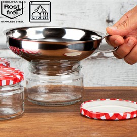 com-four® Funnel made of 304 stainless steel, filling funnel for preserving jars, jam funnel with filler neck and handle, dishwasher safe (001 pieces, stainless steel)