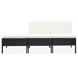 vidaXL Patio Furniture Set 3 Piece - Black Modular Sectional Sofa with Cream White Cushions - Weather-Resistant Rattan - Includes Center Sofa, Footrest, and Table - for Indoor/Outdoor Use - Mod...