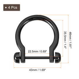 uxcell D-Rings Screw in Shackle, 4Pcs 0.87 Inch Zinc Alloy Horseshoe U Shape D Ring Buckles for Purse DIY Leather Craft Keychain, Black