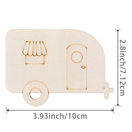 Unfinished Camper Design Wood Ornaments Natural Slices for DIY Crafts Camping Vintage RV Theme Christmas Holiday Wedding Birthday Party Decoration 20pcs