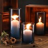 Set of 3 Blue Clear Hurricane Candle Holder Glass Cylinder