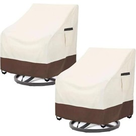 CVFERQE Swivel Patio Chair Cover Waterproof 2 Pack(33W*35D*38.5H Inch),Patio Swivel Chair Covers for Outdoor Furniture,Rocking Chair Covers Waterproof,Beige and Brown,