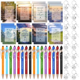 48Pcs Bible Notebooks Christian Gifts Set Bulk Christian Scripture Inspirational Scripture Ballpoint Pens Bible Verse Keychain Motivational Christian Gifts for Teacher Friend Coworker Church Gifts