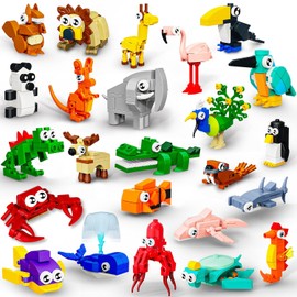24 Pack Valentines Party Favors Building Set for Kids, 717PCS Animals Blocks Toy for Valentines Day Goodie Bag Stuffers Classroom Reawrds, Easter Birthday Gifts fo Kids Boys Girls Students Age 6-12