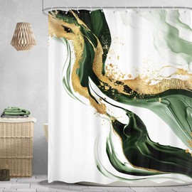 Omifly Sage Green Marble Shower Curtain 60Wx72H Inch Abstract Modern Luxury Ink Texture Minimalist Gray Ombre Aesthetic Fluid with 12 Plastic Hooks Fabric Waterproof Toilet Accessories Decor
