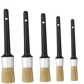CAASFOOY 5 Car Detailing Brushes,Different Sizes Premium Natural Boar Hair Mixed Fiber Plastic Handle Automotive Detail Brushes for Cleaning Wheels for Cleaning Wheels