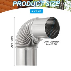 PATIKIL 90 Degree Stove Pipe, 2Pcs 2.36 Inch Elbow Stainless Steel Chimney Flue Extension for Outdoor Camping Tent Wood Stove Accessories Vent Exhaust, 5.12 Inch Length