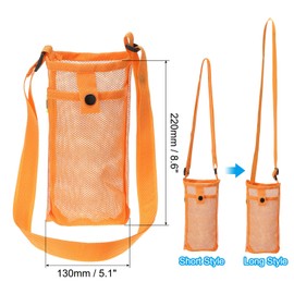PATIKIL 22mmx13mm Water Bottle Bag, Mesh Portable Bottle Holder Carrier Adjustable Shoulder Strap for Sports Hiking Camping, Orange