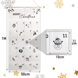 BOFUNX 2024 Advent Calendar, Christmas Advent Hanging Calendar with Pockets Christmas Countdown Calendar Fill Your Own Christmas Advent for Christmas Wall Door Decoration (White)