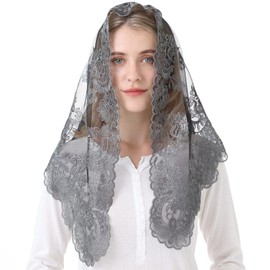 Spanish Mantilla Grey Chaple Veil Christian Prayer Veil Catholic Church Head Covering for Sunday Mass (Grey&Black)