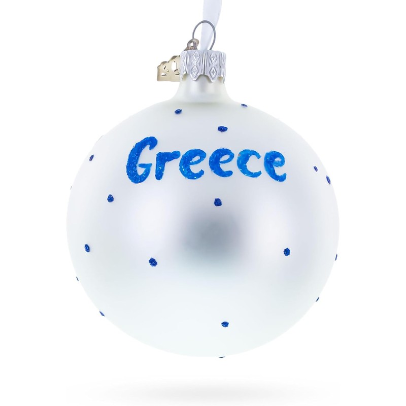 Flag of Greece Glass Ball Christmas Ornament 3.25 Inches