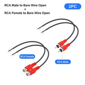 PNGKNYOCN RCA to Bare Wire Cable,2 Pack RCA Male Plug and 2 Pack Female to Speaker Bare Wire Cables for Speakers Amplifier Audio Video AV Receiver（20cm） (red)