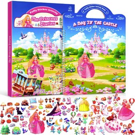 Reusable Sticker Book for Girls,Puffy Stickers Activity Book for Toddlers,Learning Toys for 4 5 6 Year Old Girl Princess Story Books,Kids Travel Toys for Airplane Road Trip,Christmas Birthday Gifts