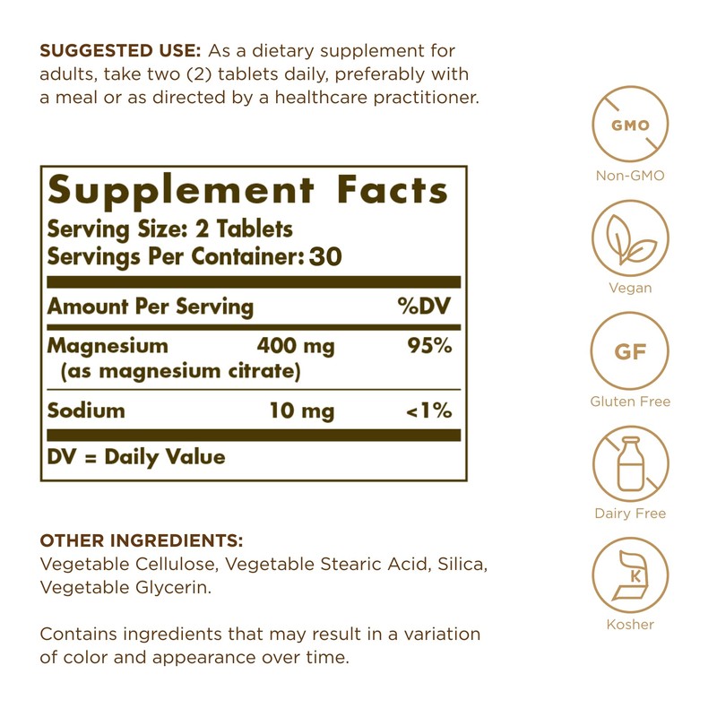 Solgar, Magnesium Citrate 60 Tabletss Prop 65