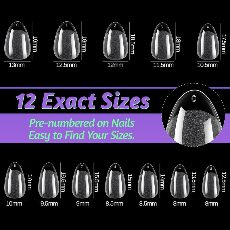 ZIFUTON Short Almond Nail Tips, 288Pcs Half Matte Clear Soft