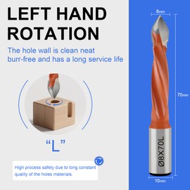 CDBP 8mm Diameter Carbide Tipped Through-Hole Boring Bit 8mm Dia x 70mm Long x 10mm Shank, Left Hand Rotation
