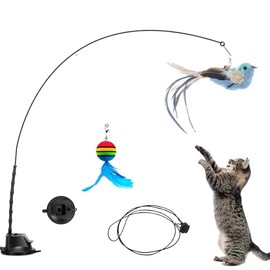 Juguetes para Gatos Interactivos, 5 Piezas Kit de Juguetes para Gatos, Juguete Interactivo para Gatos con Campanas, Vara Teaser, Copa de Succión y Cor