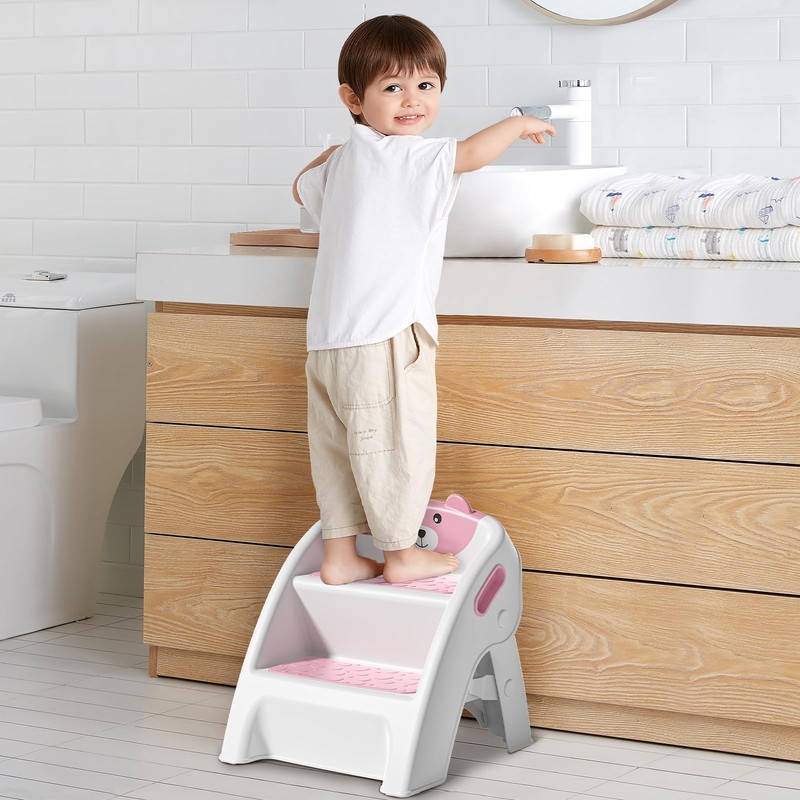 Folding Kids Step Stool for Bathroom and Potty Training,Anti-Slip, Anti-Tip
