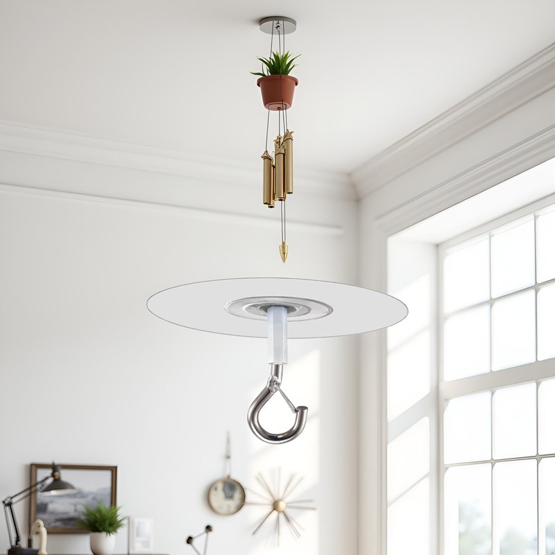 1pc Silver Adhesive Ceiling Hook-Weight-Bearing Stick-On Ceiling Hooks, Sticky Ceiling