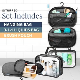 Toiletry Bag Kit Set: Hanging Travel Toiletry Bag + 311 TSA Cosmetic Liquid Bag + Ultralight Accessory Organizer Pouch Grey