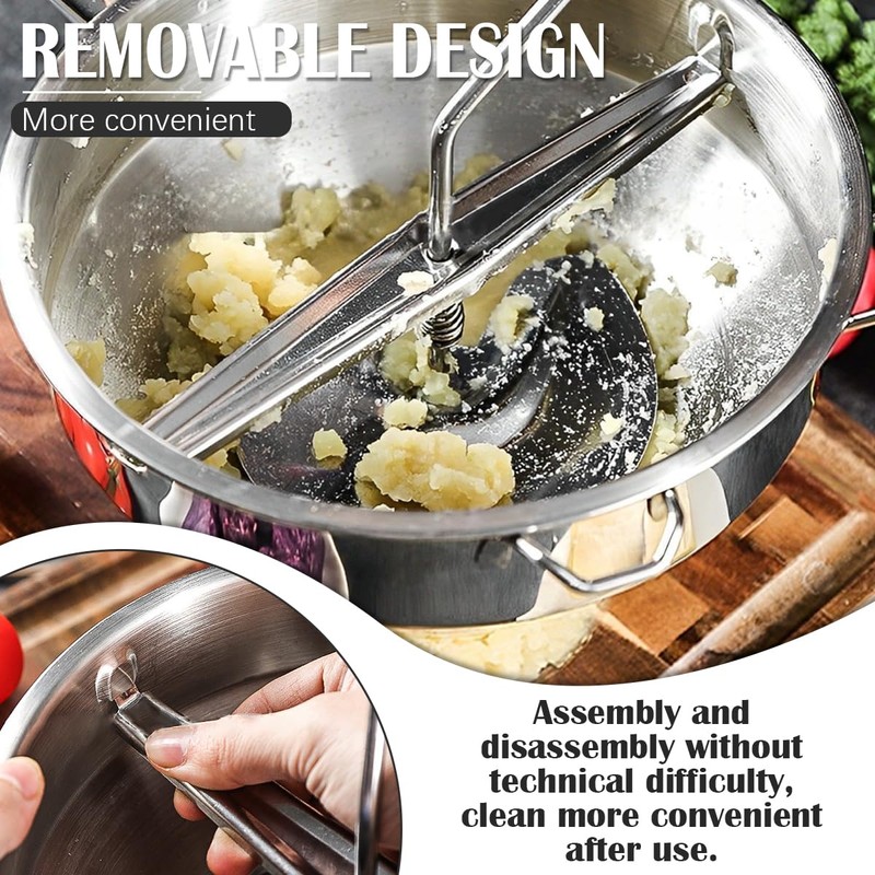 Stainless Steel Potato Ricer with 3 Interchangeable Discs and Large