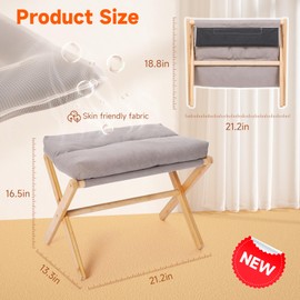 TYYIHUA Folding Foot Stool,Small Ottoman Foot Rest for Couch,Wooden Footstool,Change Shoes Bench,Modern X Ottoman Chair for Living Room, Entryway, Children Room, Bedroom,Caravaning (Light Gray)