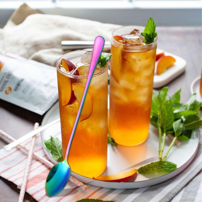 Guduling 4 Pcs Rainbow Sundae Spoons,Rainbow Teaspoons,Coffee Spoon,Stainless Long Handled