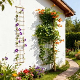 Natural Bamboo Ladder Plant Trellis 79 in L x 12 in D Ideal for Climbing Plants, Providing Reliable Support Suitable for Outdoor Walls, Gardens, patios, and Similar (2, M)