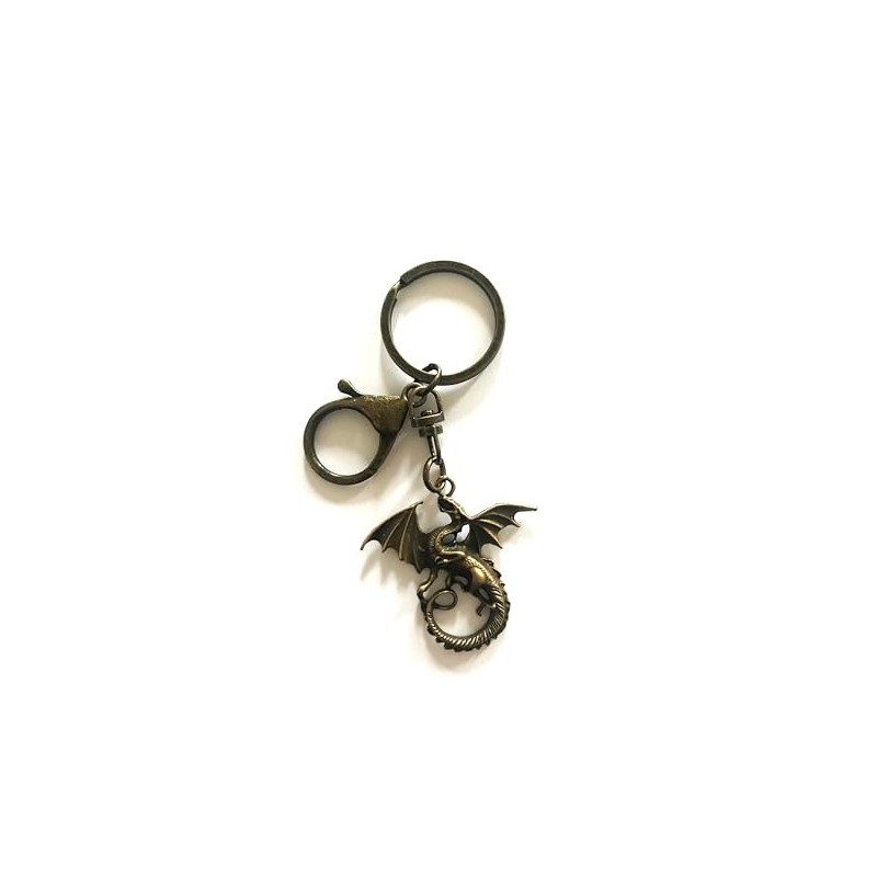 LARGE KEYRING - Flying Dragon - Antique Bronze Plated. Split