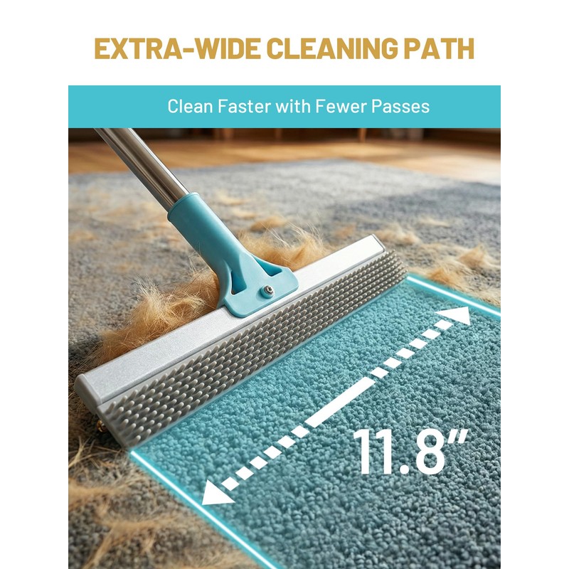 DELOMO 54” Carpet Rake for Pet Hair Removal, Dual-Sided Rug