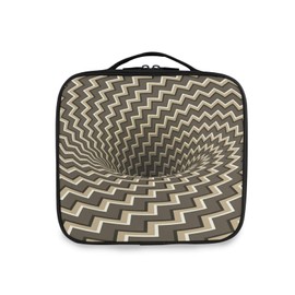 Absorbing Hole of Zigzag Stripes Vintage Pattern Large Women Makeup Bag, Train Toiletry Storage Case, Portable Coin Purse Holder Zipper Pouch Travel Cosmetic Organizer for Women and Girls