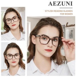 AEZUNI Large Frame Reading Glasses for Women Trendy Square Readers Eyeglasses 100 150 200 250 300 350 400 500 600 (Grey, 5.0)