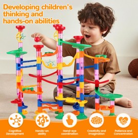 LESSETI Marble Run for Kids - 133 PCS Construction Building Blocks Toys with Plastic Marbles, Maze Marble Track STEM Educational Toy, Birthday Gifts for Boys and Girls