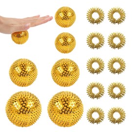 Pack of 6 Magnetic Massage Ball Hedgehog Ball and 10 Pieces Massage Rings, Magnetic Acupressure Balls, Acupuncture Massage Balls, Yoga Ball for Stress Relief Massage (Gold)