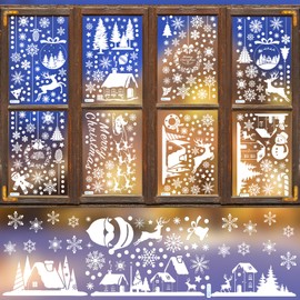 9 Sheets Christmas Window Clings Stickers, Double Sided Christmas Window Decal Murals Waterproof Xmax Window Decor Decorations for Glass Windows Home Shop School Holiday Party Supplies (Style B)