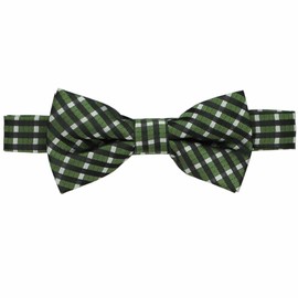 tiemart Pre-Tied Adjustable Men's Band Collar Bow Tie (Dark Green George Plaid)