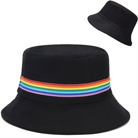 Rainbow Black Bucket Hat Beach Sun Hat Fishing Hat for Women Men, Outdoor Travel Reversible Double Side Wear Fisherman Hat