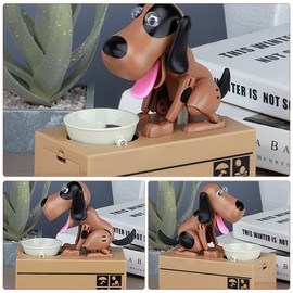 Lotvic Electronic Dog Money Box, Hungry Dog Money Box, Puppy Piggy Bank, Money Box Children, Birthday Gift for Children, Grey