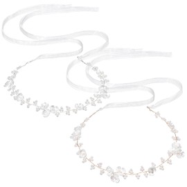 MBAIYO 2Pcs Flower Girl Hair Accessory, Pearl Flower Girl Headpiece Adjustable Wedding Headband for Girls Wedding Birthday Party First Communion Head Crown for Women