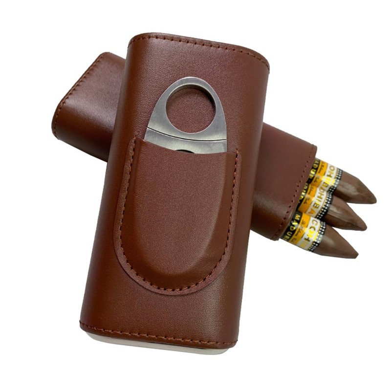 Cigar Case with 3 Tubes, Cigar Box with Cigar Cutter,