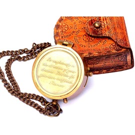 Nautical Replica Hub Go Confidently Quote Engraved Twist Open Brass Pocket Compass with Leather Case, Directional Magnetic Navigation Compass, Nautical Compass, Gift Compass
